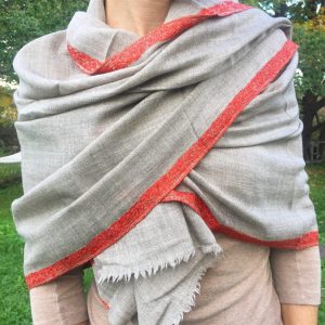 Natural wool color Shawl with Orange Shawl with silk embroidery